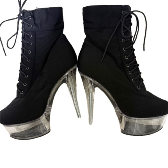 2/$35 Dolls Kill Stassi Boot size 10 Black and clear Heeled Boots - Picture 3 of 7